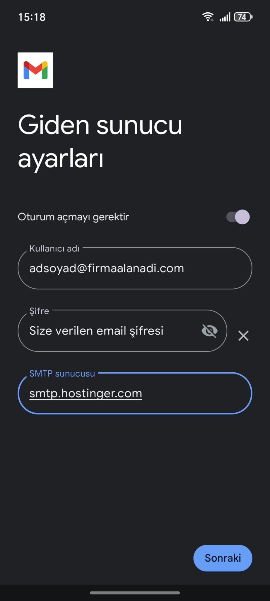 Giden Sunucu (SMTP) Ayarları