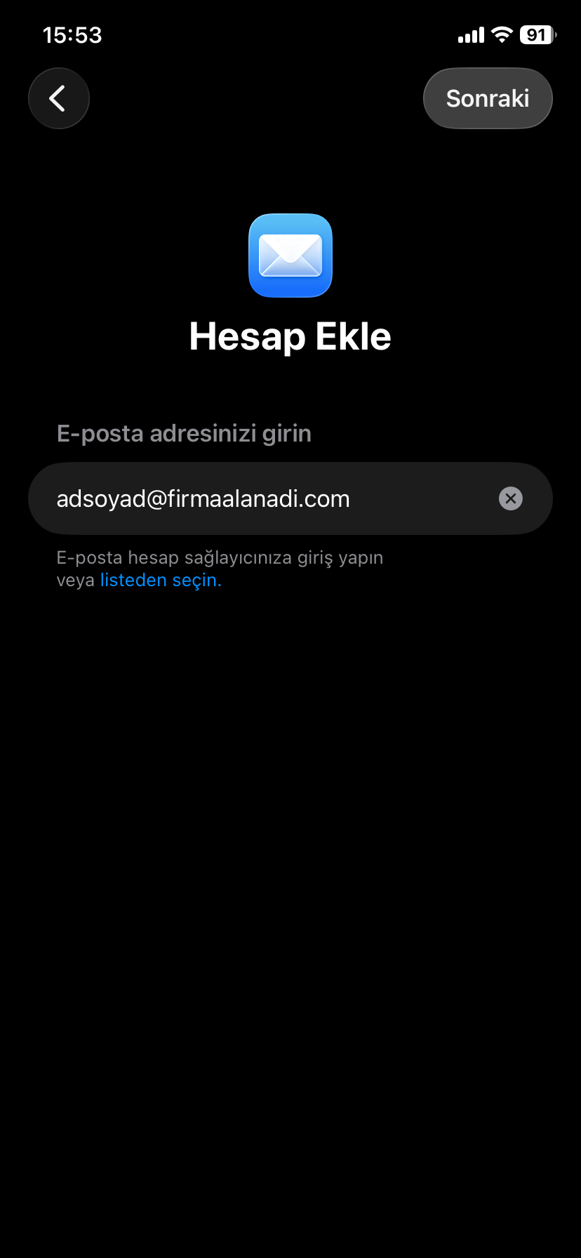 Email Adresi Girişi
