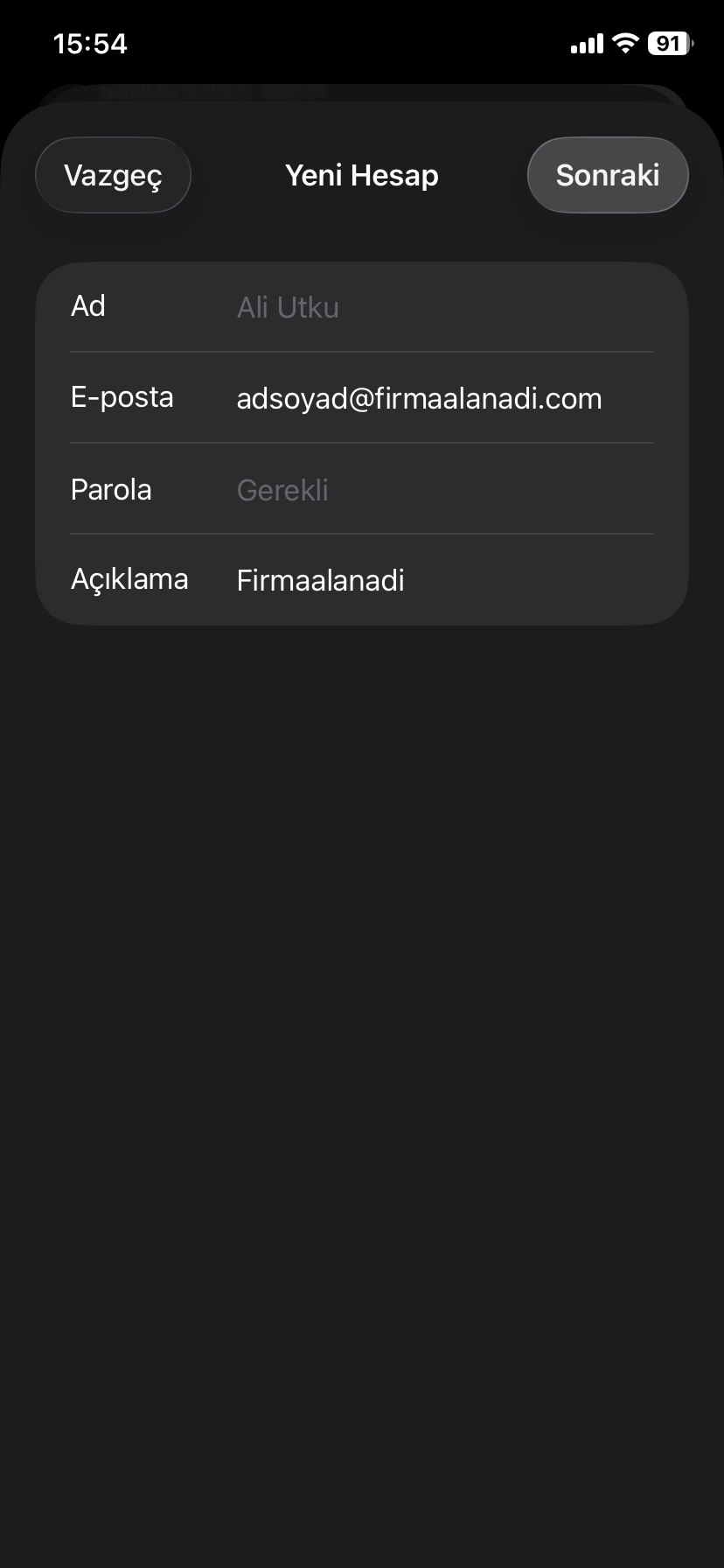 Email ve Şifre Girişi